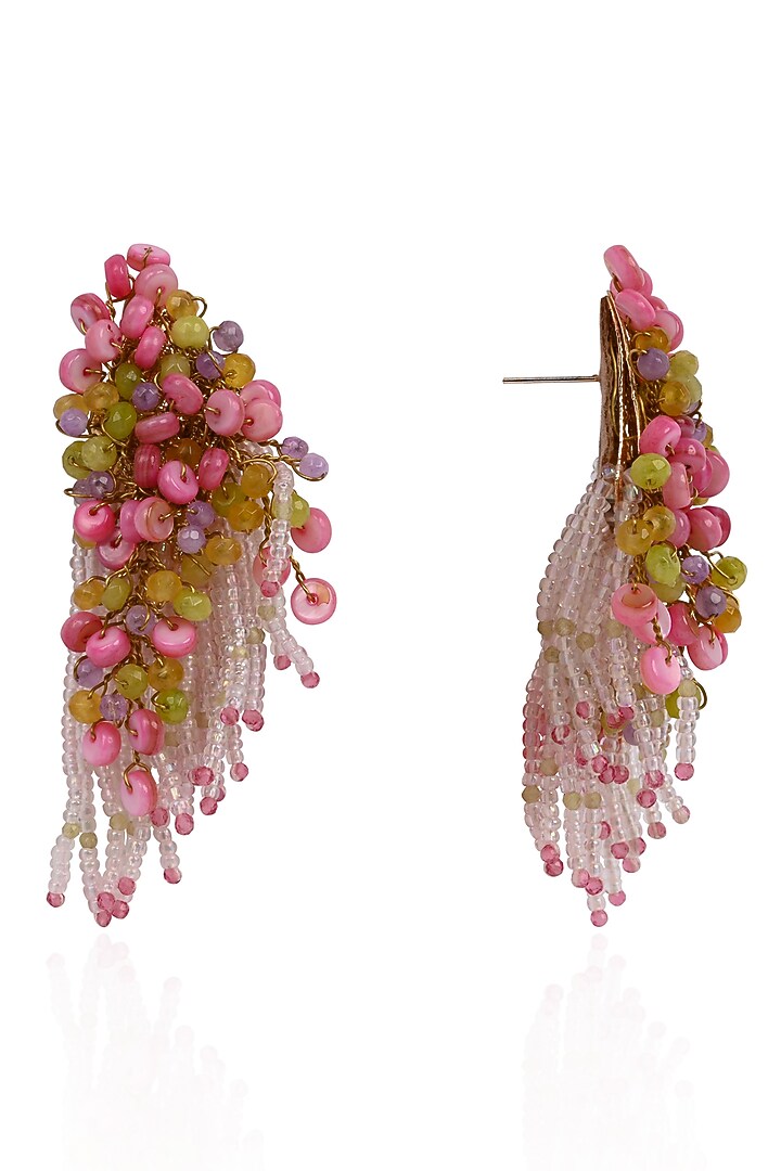 Gold Finish Pink Mother Of Pearl Dangler Earrings by House of D'oro at Pernia's Pop Up Shop