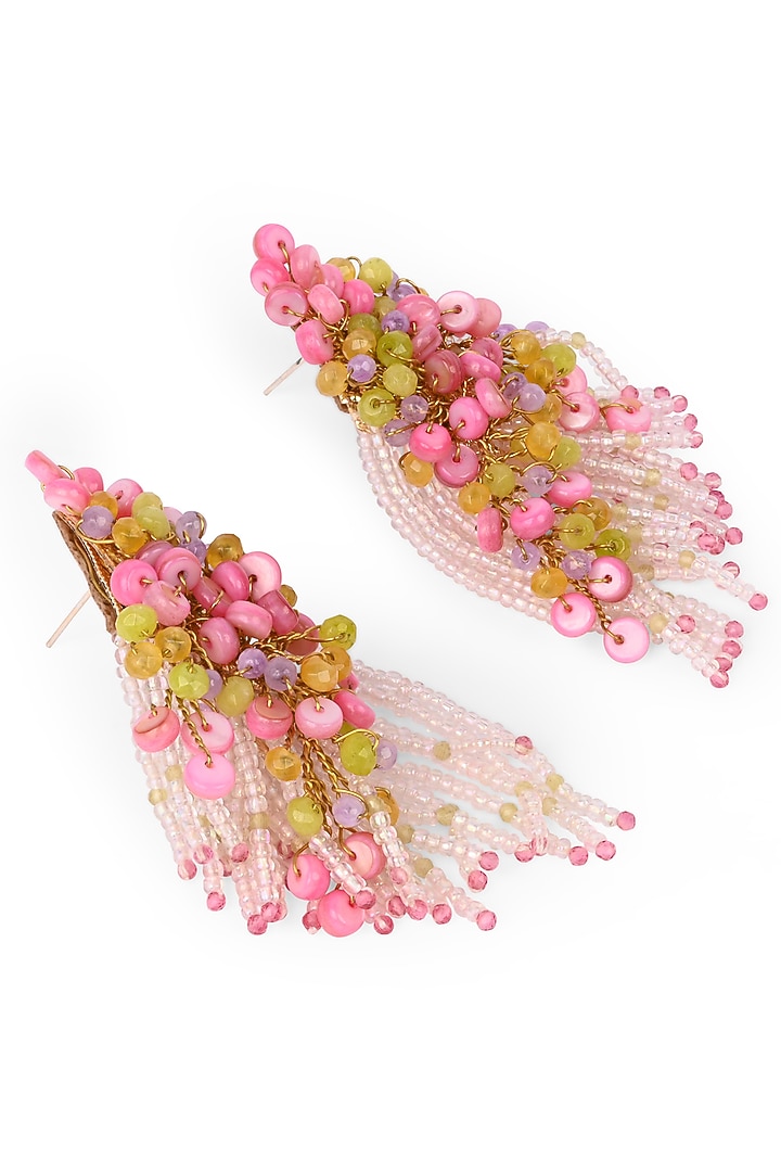 Gold Finish Pink Mother Of Pearl Dangler Earrings by House of D'oro at Pernia's Pop Up Shop