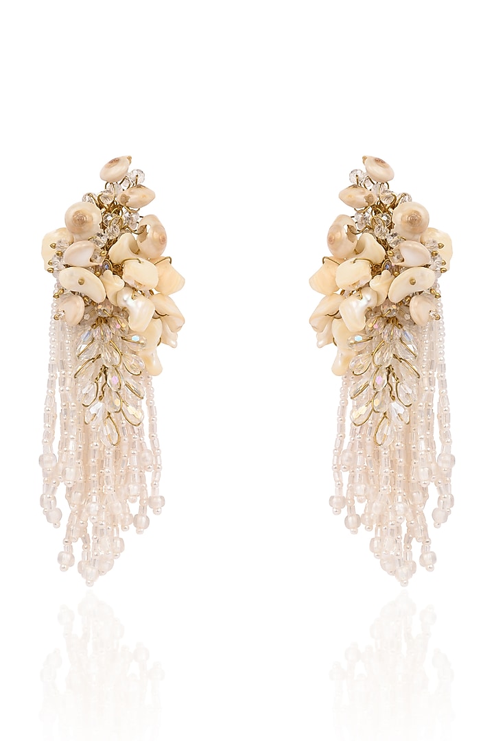 Gold Finish White Mother Of Pearl Dangler Earrings by House of D'oro at Pernia's Pop Up Shop