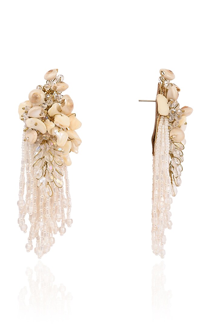 Gold Finish White Mother Of Pearl Dangler Earrings by House of D'oro at Pernia's Pop Up Shop
