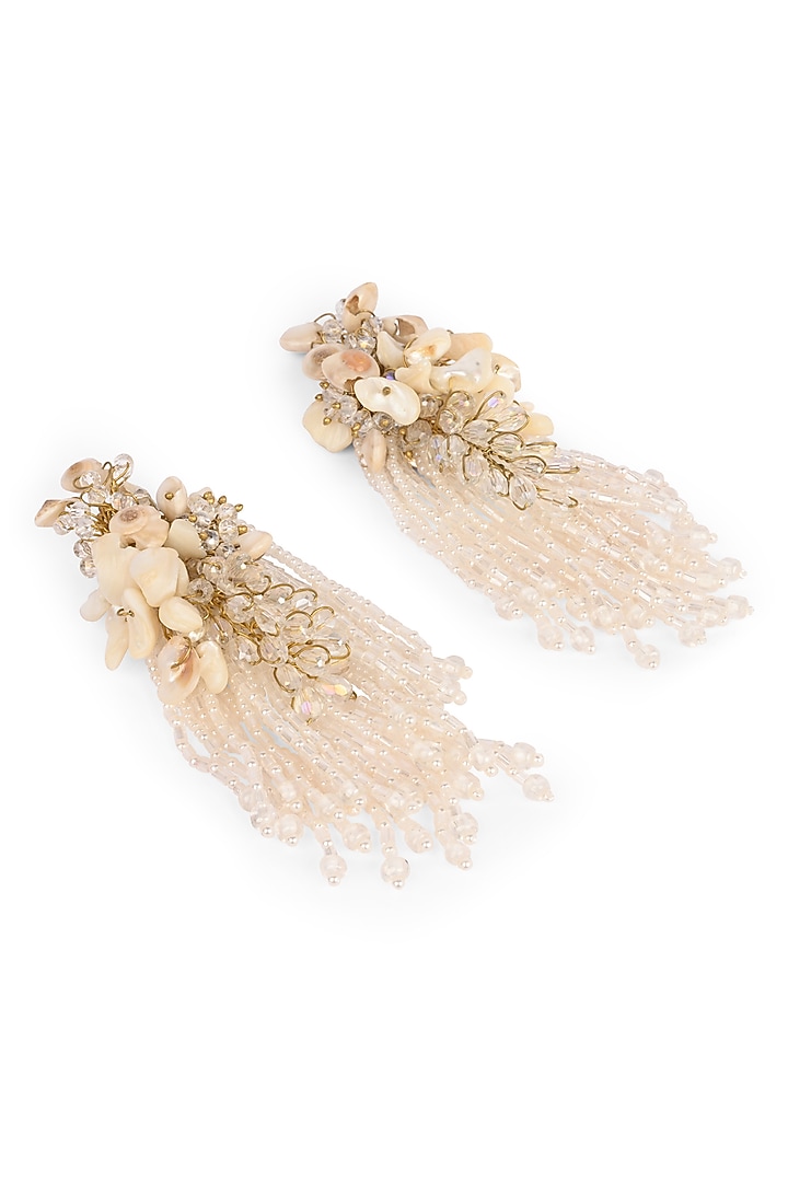 Gold Finish White Mother Of Pearl Dangler Earrings by House of D'oro at Pernia's Pop Up Shop