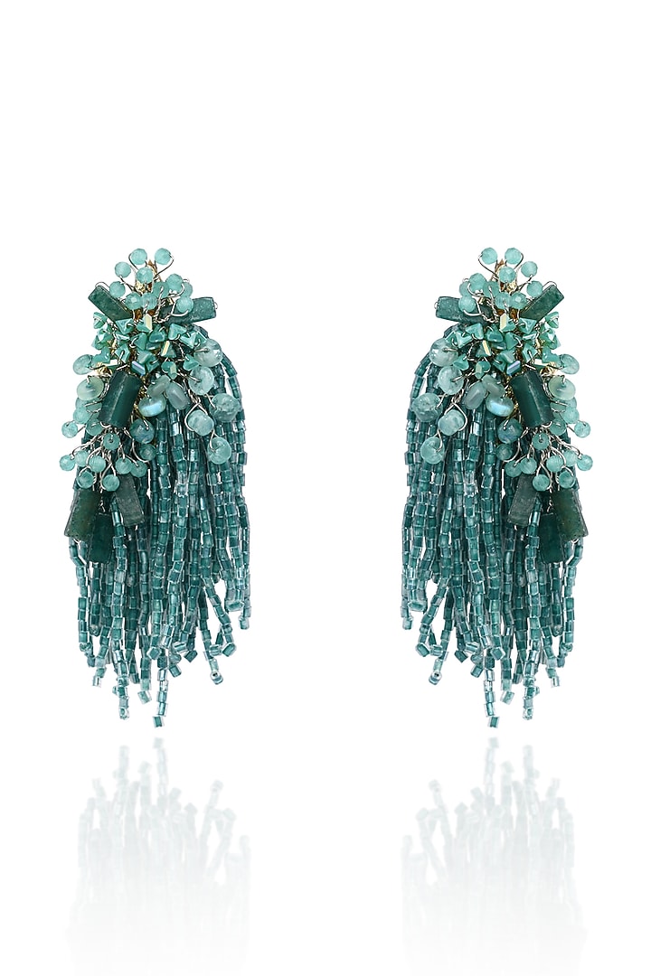 Gold Finish Green Quartz Dangler Earrings by House of D'oro at Pernia's Pop Up Shop