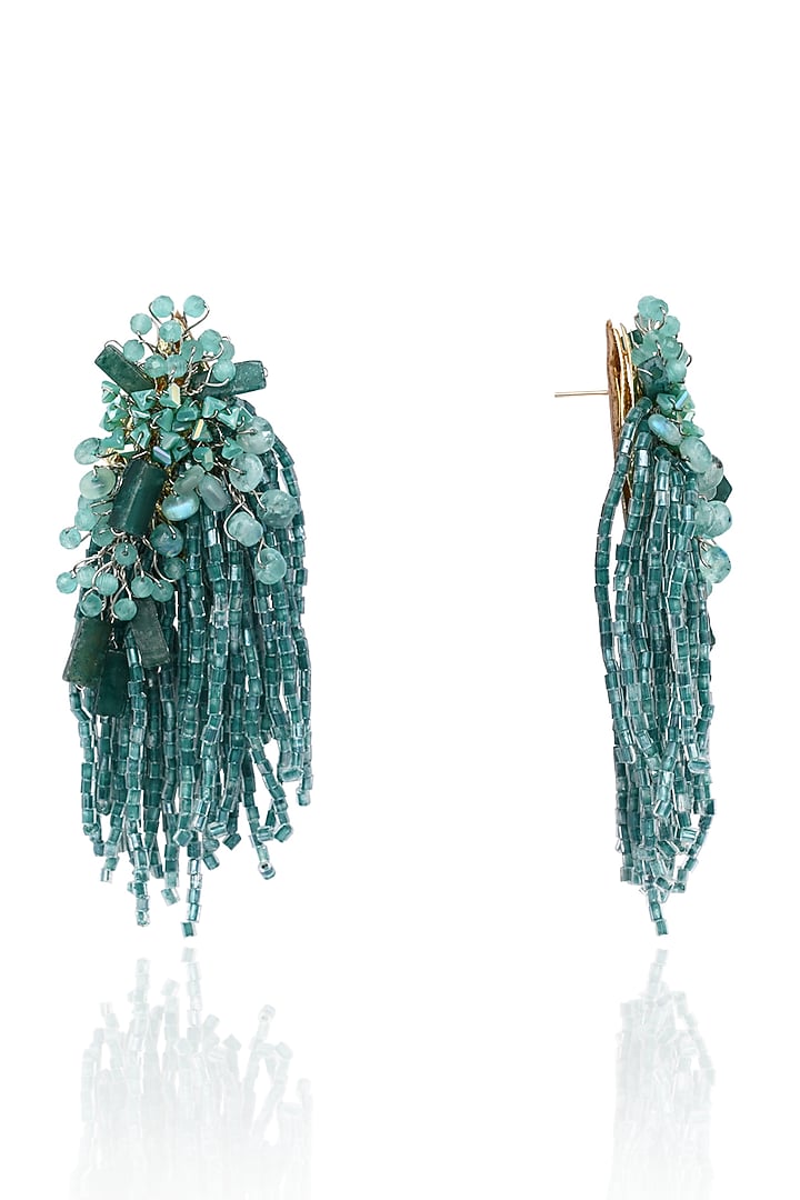 Gold Finish Green Quartz Dangler Earrings by House of D'oro at Pernia's Pop Up Shop