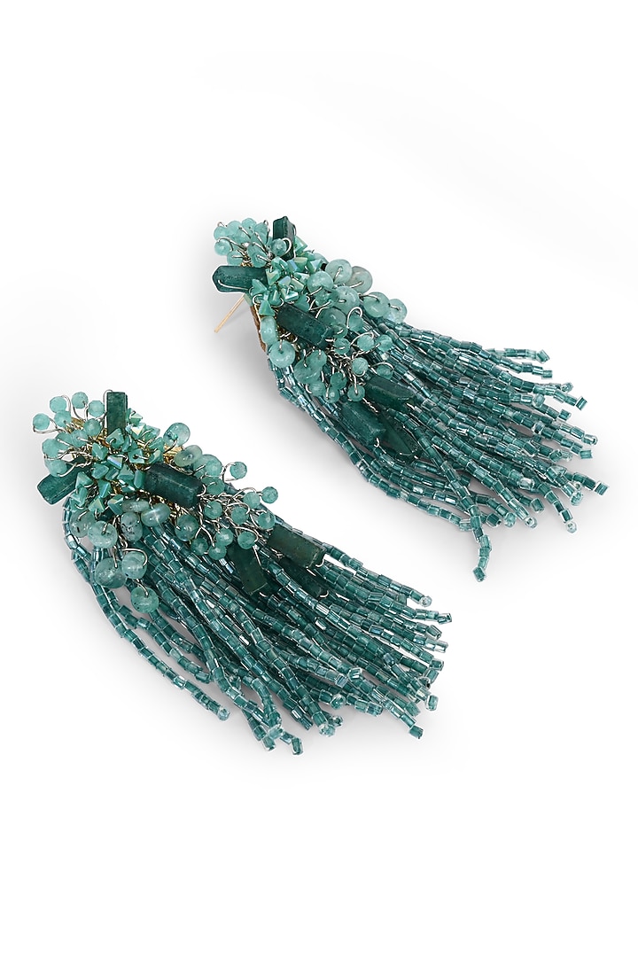 Gold Finish Green Quartz Dangler Earrings by House of D'oro at Pernia's Pop Up Shop