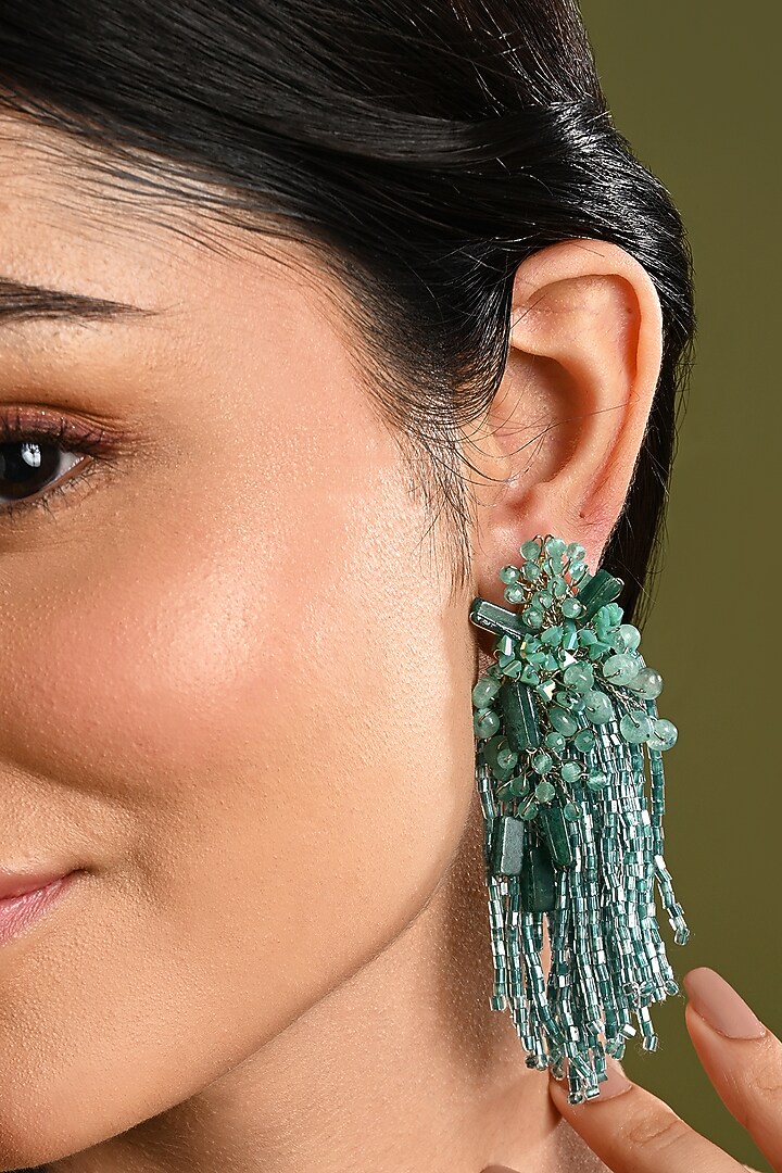Gold Finish Green Quartz Dangler Earrings by House of D'oro at Pernia's Pop Up Shop