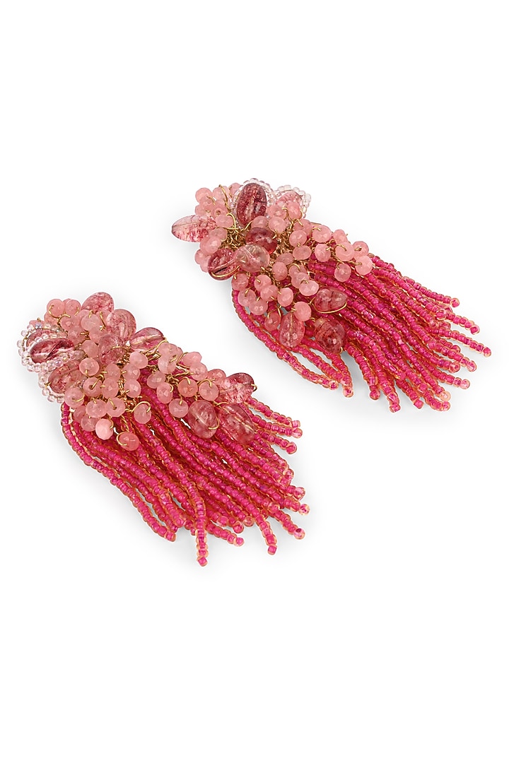 Gold Finish Rose Quartz & Crystal Dangler Earrings by House of D'oro at Pernia's Pop Up Shop