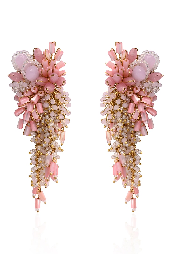 Gold Finish Pink Mother Of Pearl Dangler Earrings by House of D'oro at Pernia's Pop Up Shop