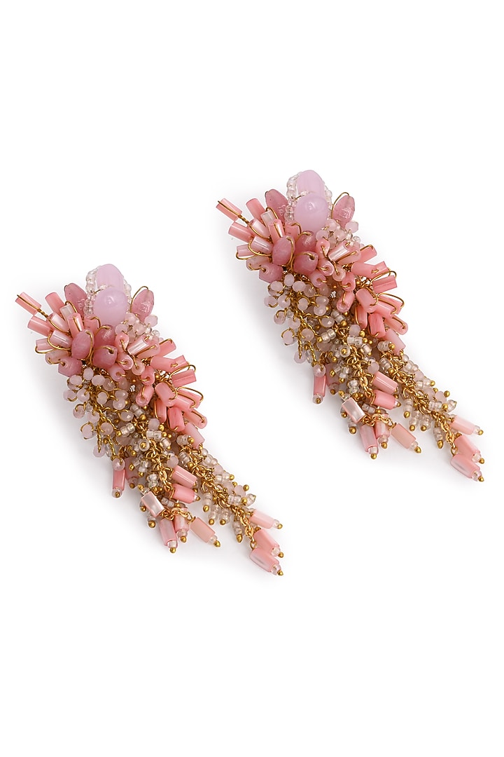 Gold Finish Pink Mother Of Pearl Dangler Earrings by House of D'oro at Pernia's Pop Up Shop