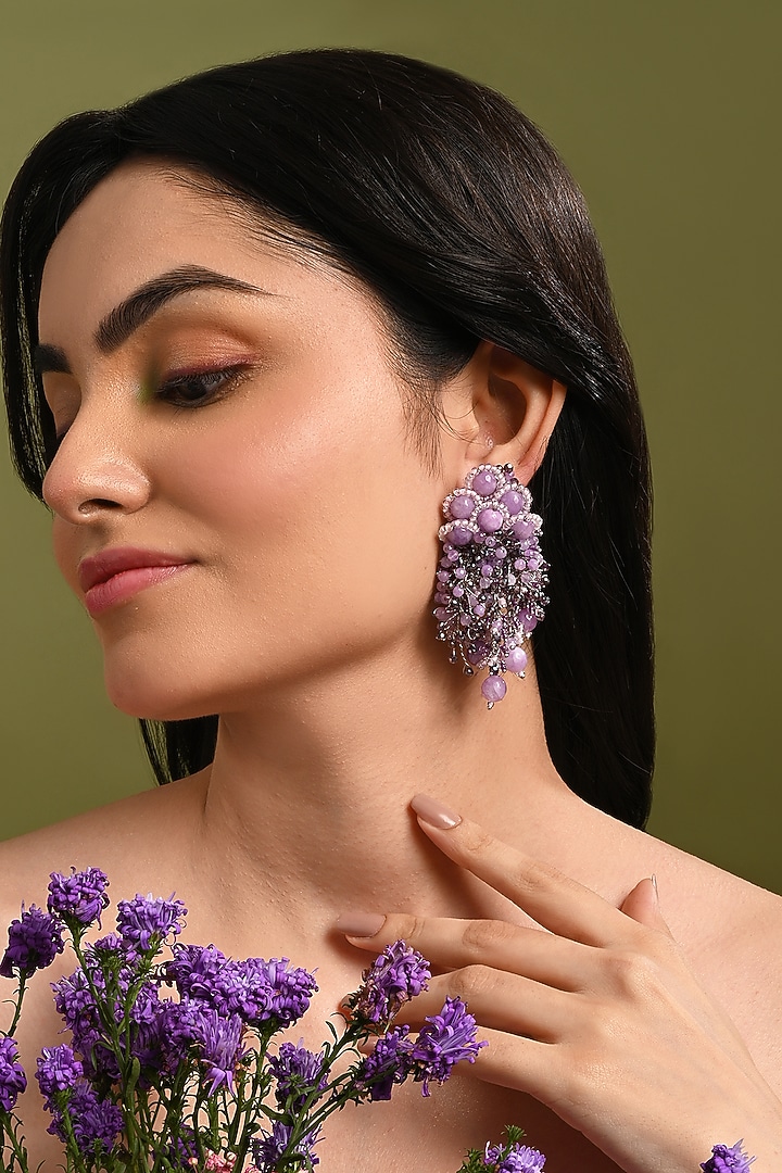 Gold Finish Lilac Quartz Dangler Earrings by House of D'oro at Pernia's Pop Up Shop