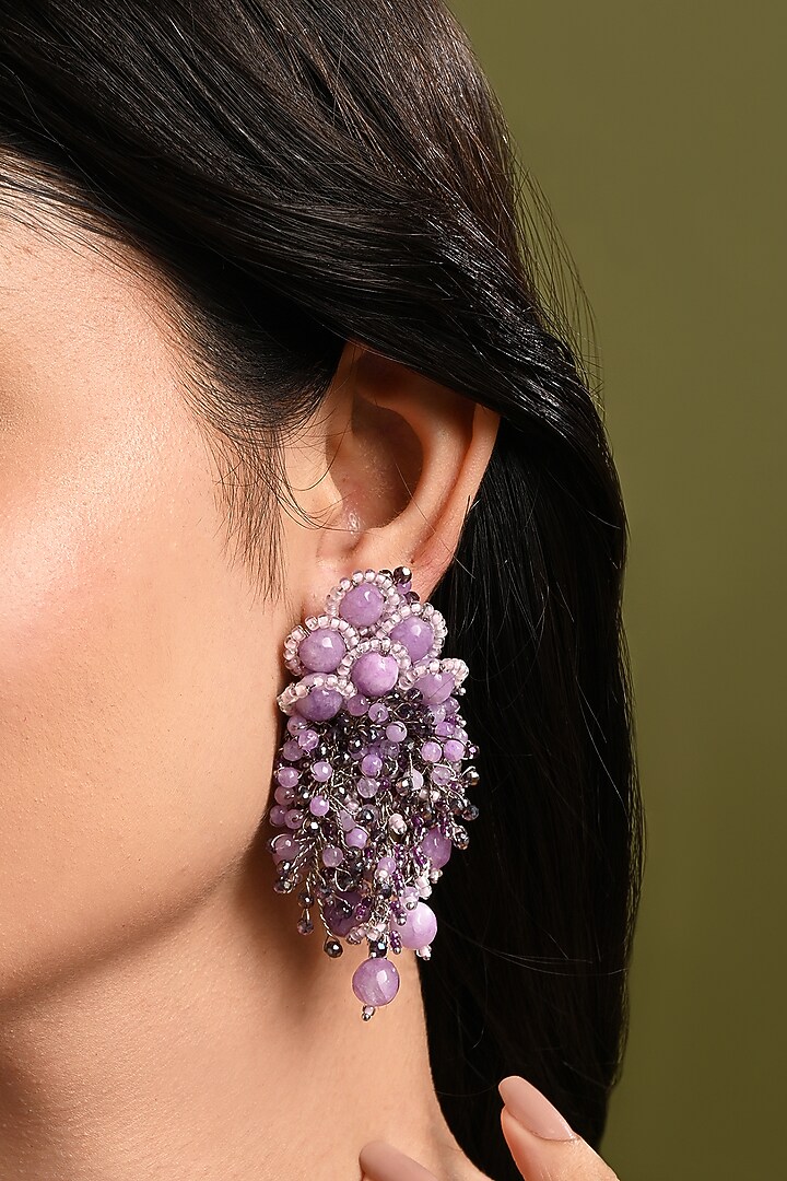 Gold Finish Lilac Quartz Dangler Earrings by House of D'oro at Pernia's Pop Up Shop