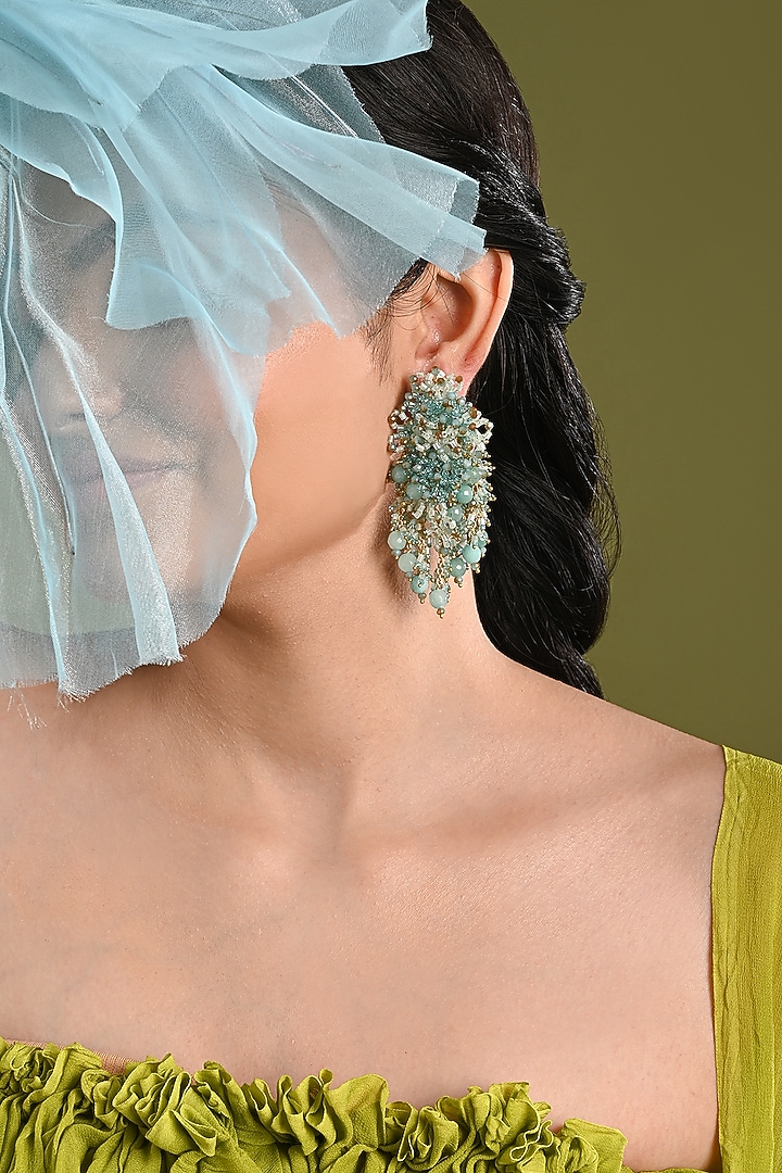 Gold Finish Turquoise Quartz Dangler Earrings by House of D'oro at Pernia's Pop Up Shop