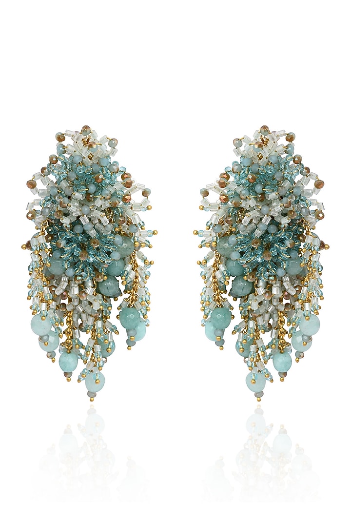 Gold Finish Turquoise Quartz Dangler Earrings by House of D'oro at Pernia's Pop Up Shop