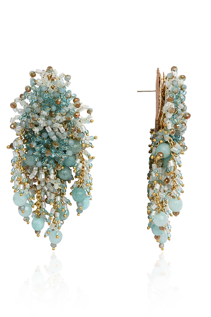 Gold Finish Turquoise Quartz Dangler Earrings by House of D'oro at Pernia's Pop Up Shop