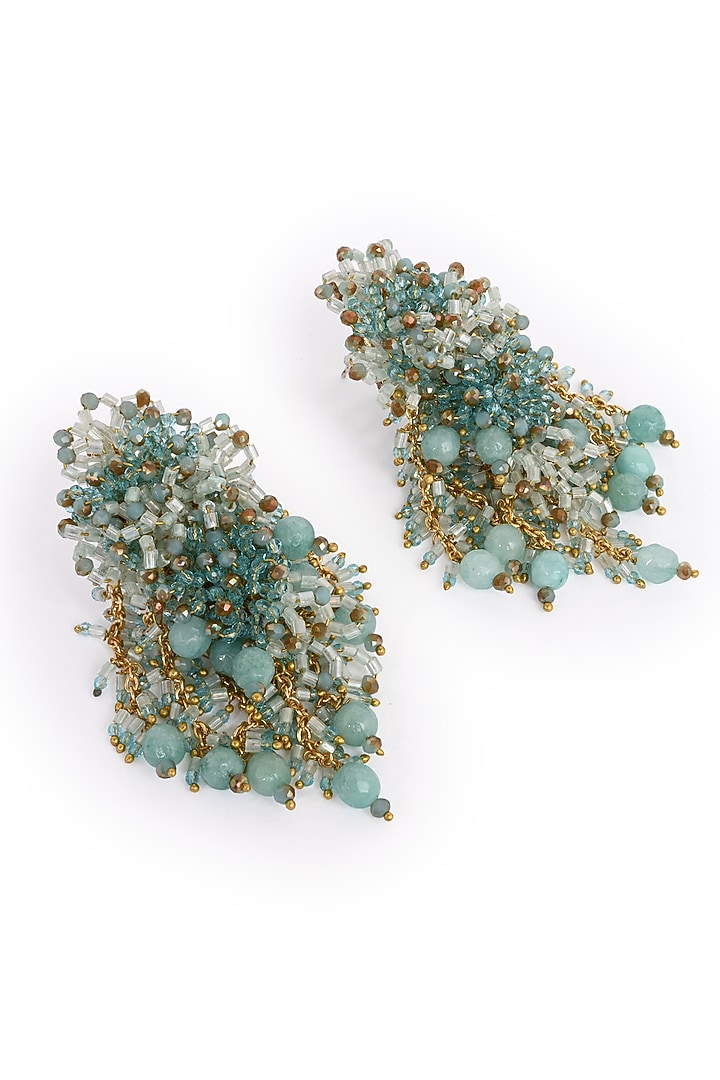 Gold Finish Turquoise Quartz Dangler Earrings by House of D'oro at Pernia's Pop Up Shop
