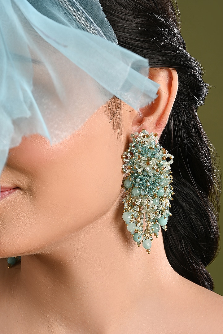 Gold Finish Turquoise Quartz Dangler Earrings by House of D'oro at Pernia's Pop Up Shop