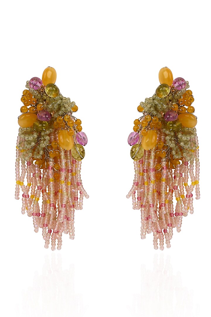 Gold Finish Multi-Colored Monalisa Stone Dangler Earrings by House of D'oro at Pernia's Pop Up Shop