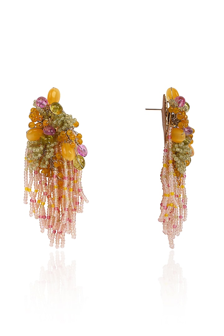 Gold Finish Multi-Colored Monalisa Stone Dangler Earrings by House of D'oro at Pernia's Pop Up Shop