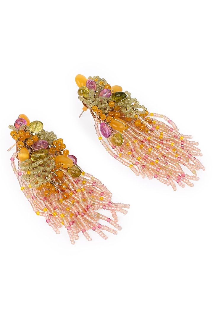 Gold Finish Multi-Colored Monalisa Stone Dangler Earrings by House of D'oro at Pernia's Pop Up Shop