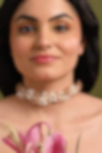 Gold Finish White Pearl & Peach Stone Choker Necklace by House of D'oro at Pernia's Pop Up Shop