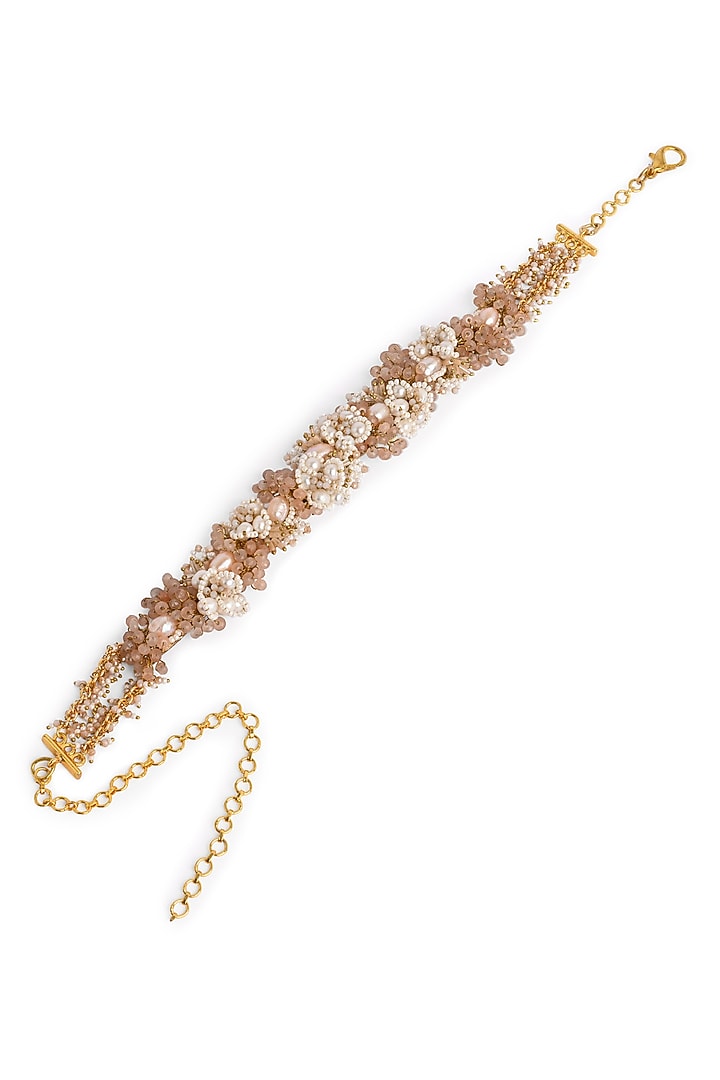 Gold Finish White Pearl & Peach Stone Choker Necklace by House of D'oro at Pernia's Pop Up Shop