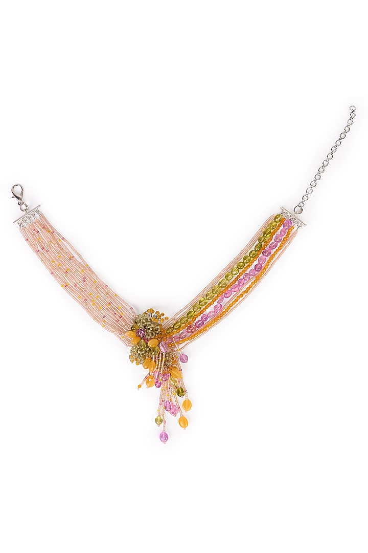 Gold Finish Multi-Colored Stone & Beaded Choker Necklace by House of D'oro at Pernia's Pop Up Shop