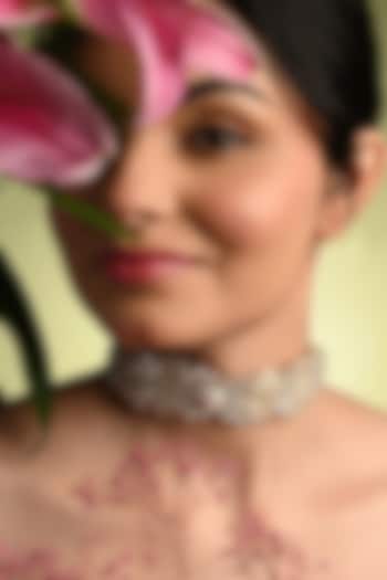 Gold Finish White Pearl & Stone Butterfly Choker Necklace by House of D'oro at Pernia's Pop Up Shop