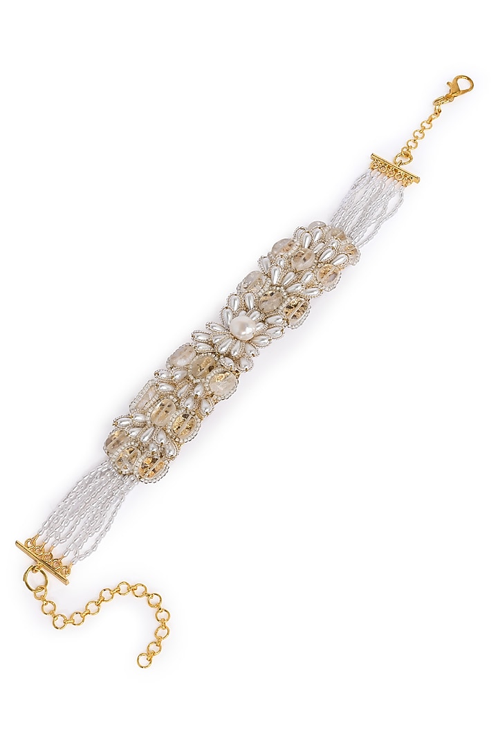 Gold Finish White Pearl & Stone Butterfly Choker Necklace by House of D'oro at Pernia's Pop Up Shop