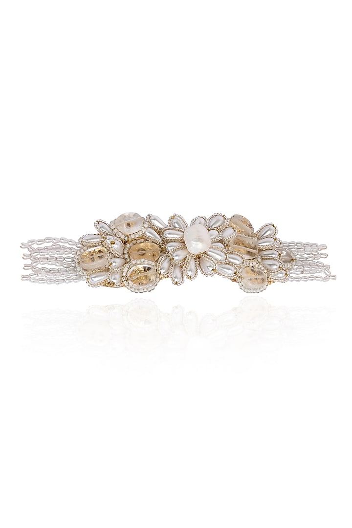 Gold Finish White Pearl & Stone Butterfly Choker Necklace by House of D'oro at Pernia's Pop Up Shop