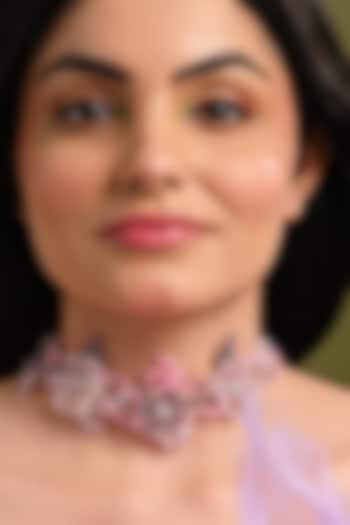 Gold Finish Pink & Lilac Stone Choker Necklace by House of D'oro at Pernia's Pop Up Shop