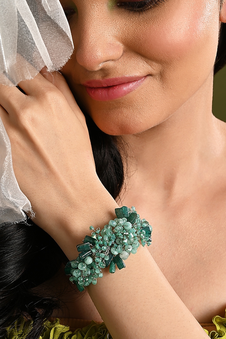 Gold Finish Green Agate Stone Bracelet by House of D'oro at Pernia's Pop Up Shop