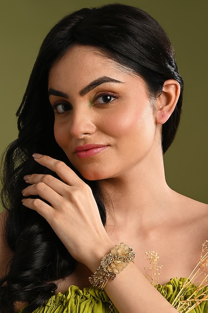 Gold Finish Quartz Floral Charm Bracelet by House of D'oro at Pernia's Pop Up Shop