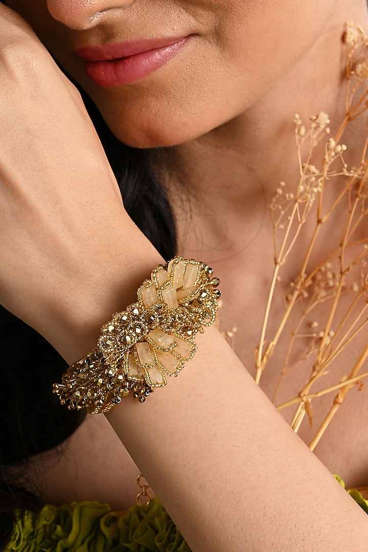 Gold Finish Quartz Floral Charm Bracelet by House of D'oro at Pernia's Pop Up Shop