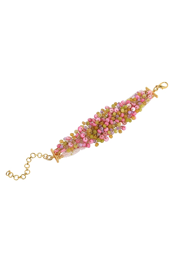 Gold Finish Pink Mother Of Pearl Bracelet by House of D'oro at Pernia's Pop Up Shop