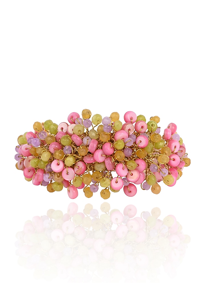 Gold Finish Pink Mother Of Pearl Bracelet by House of D'oro at Pernia's Pop Up Shop
