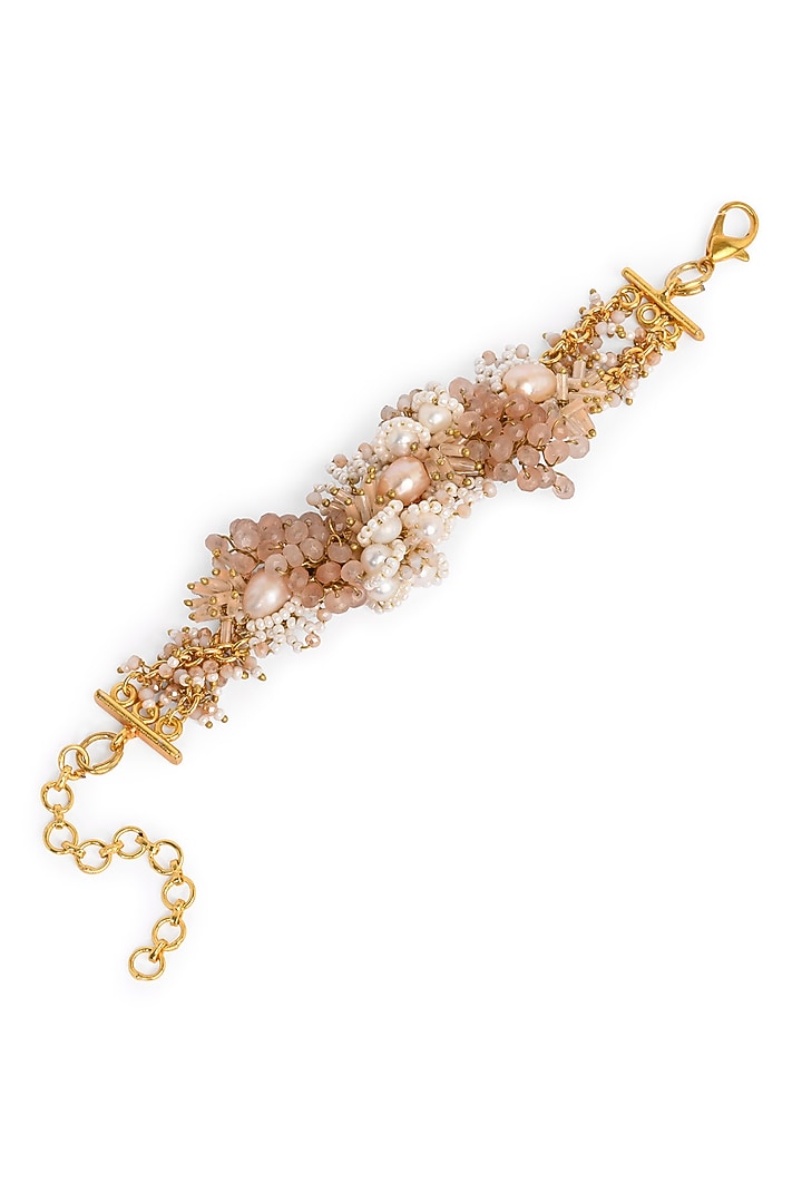 Gold Finish Peach Freshwater Pearl Bracelet by House of D'oro at Pernia's Pop Up Shop