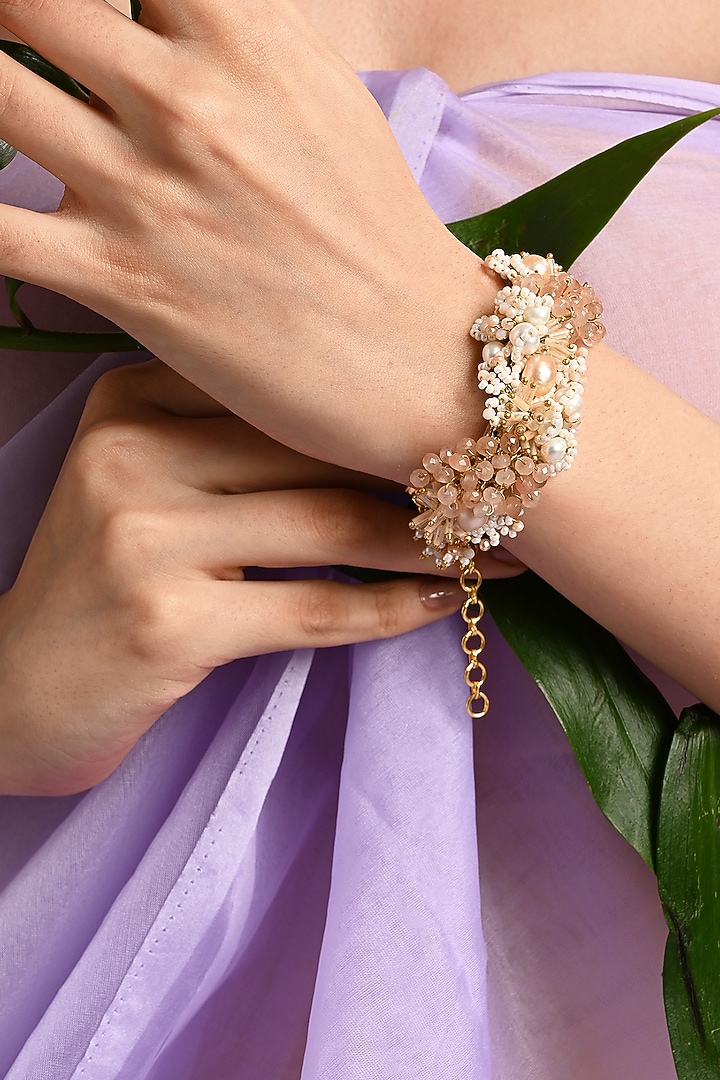 Gold Finish Peach Freshwater Pearl Bracelet by House of D'oro at Pernia's Pop Up Shop