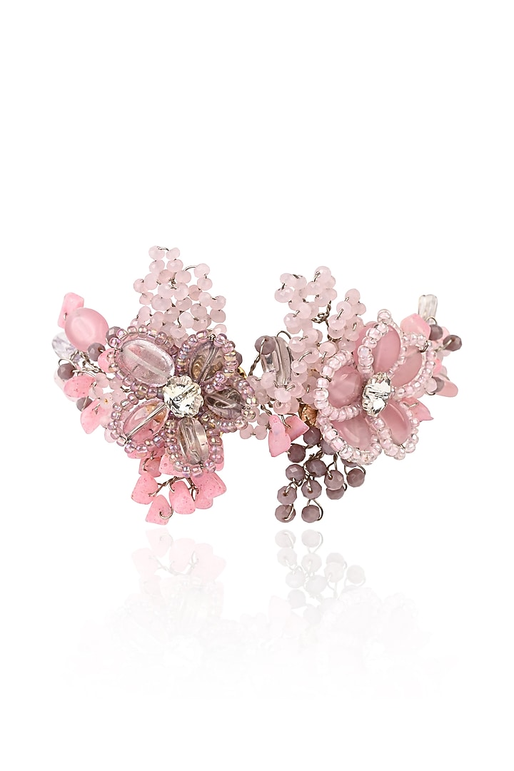 Gold Finish Lilac & Pink Monalisa Stone Floral Bracelet by House of D'oro at Pernia's Pop Up Shop