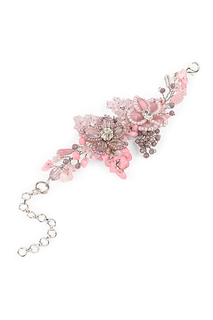 Gold Finish Lilac & Pink Monalisa Stone Floral Bracelet by House of D'oro at Pernia's Pop Up Shop