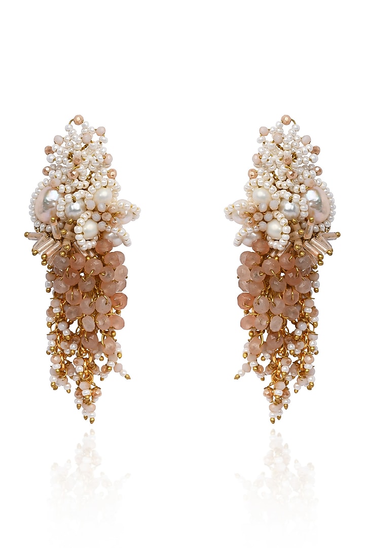 Gold Finish White Pearl & Peach Stone Choker Necklace Set by House of D'oro at Pernia's Pop Up Shop