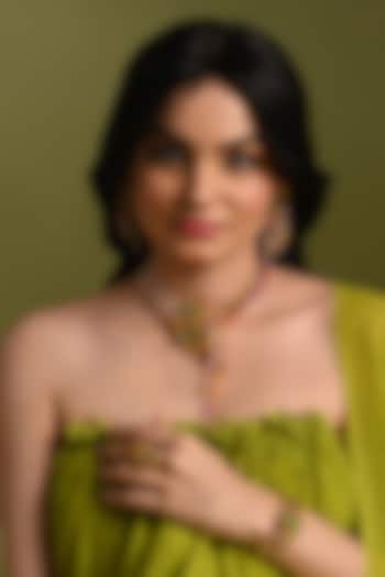 Gold Finish Multi-Colored Stone & Beaded Choker Necklace Set by House of D'oro at Pernia's Pop Up Shop