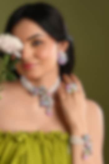 Gold Finish Multi-Colored Pearl & Crystal Choker Necklace Set by House of D'oro at Pernia's Pop Up Shop