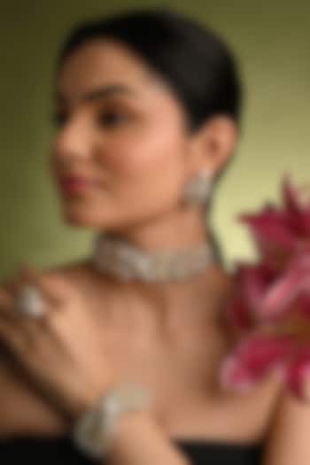 Gold Finish Freshwater Pearl & Stone Choker Necklace Set by House of D'oro at Pernia's Pop Up Shop