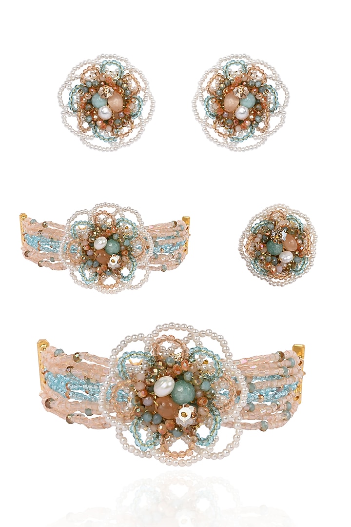 Gold Finish Multi-Colored Quartz Choker Necklace Set by House of D'oro at Pernia's Pop Up Shop
