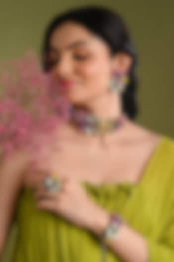 Gold Finish Multi-Colored Crystal Choker Necklace Set by House of D'oro at Pernia's Pop Up Shop