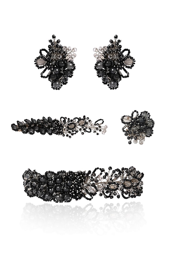 Gold Finish Black Quartz Choker Necklace Set by House of D'oro at Pernia's Pop Up Shop
