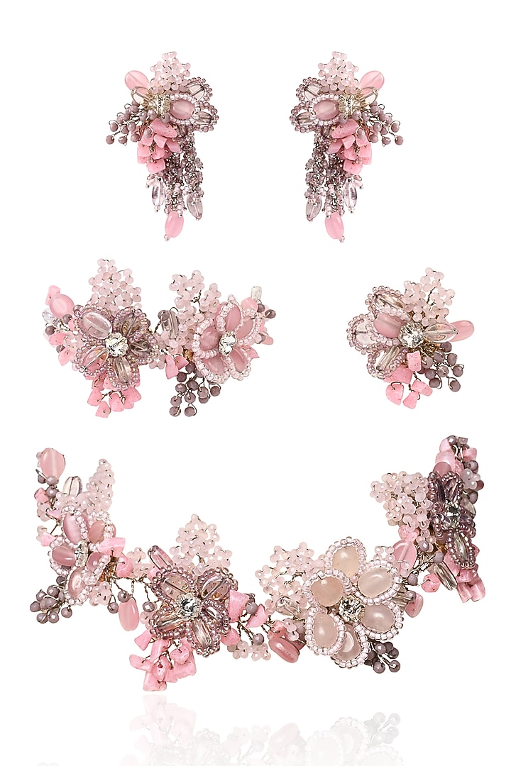 Gold Finish Lilac Monalisa Stone Choker Necklace Set by House of D'oro at Pernia's Pop Up Shop