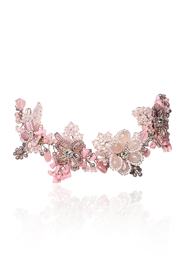 Gold Finish Lilac Monalisa Stone Choker Necklace Set by House of D'oro at Pernia's Pop Up Shop