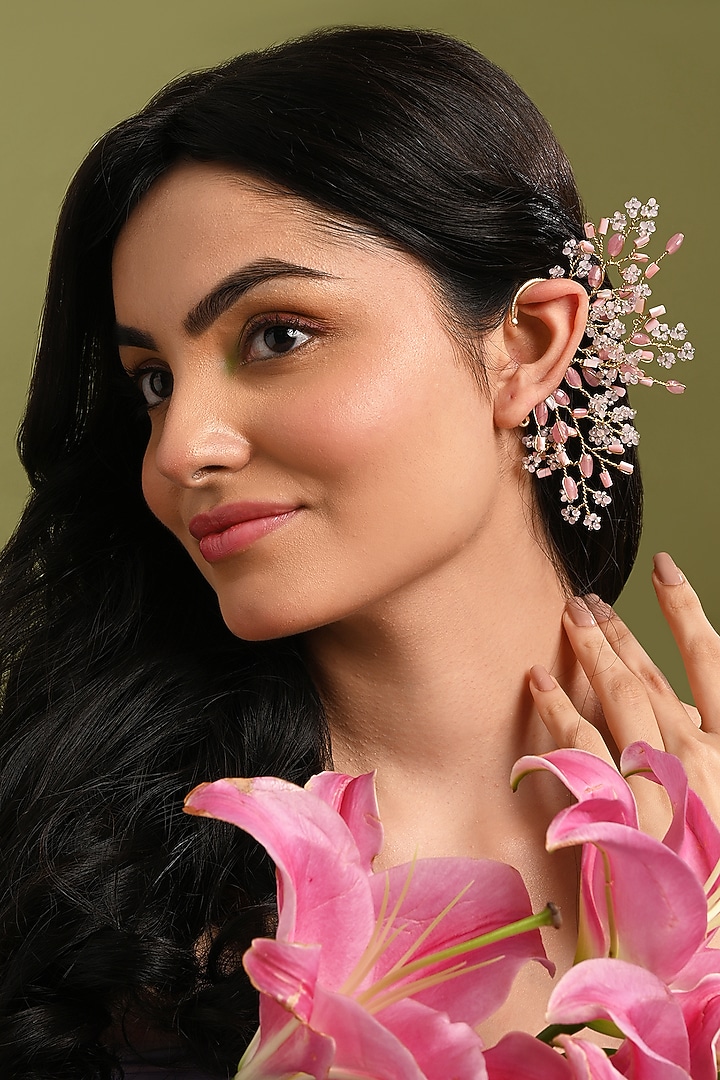Gold Finish Pink Mother Of Pearl Ear Cuff by House of D'oro at Pernia's Pop Up Shop