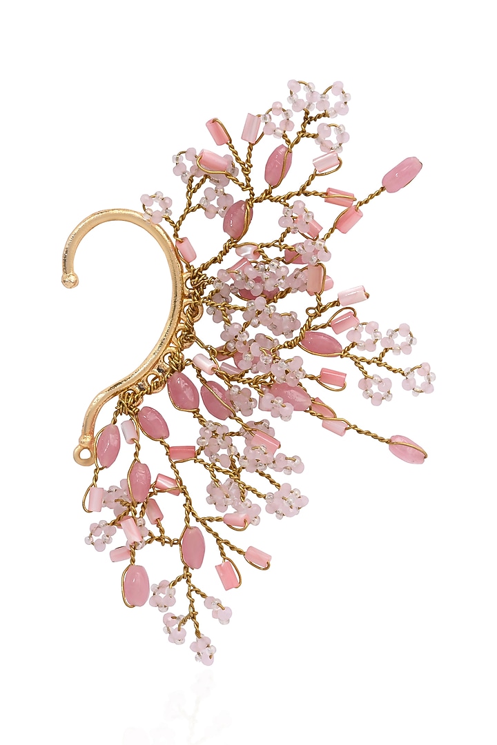 Gold Finish Pink Mother Of Pearl Ear Cuff by House of D'oro at Pernia's Pop Up Shop