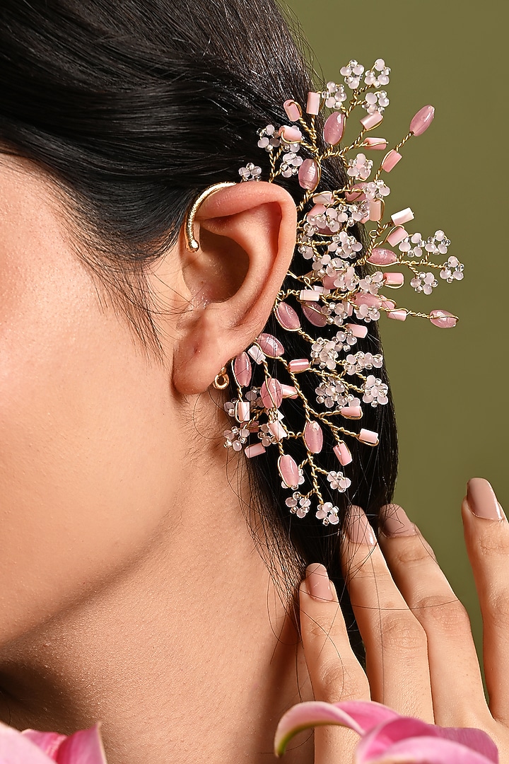Gold Finish Pink Mother Of Pearl Ear Cuff by House of D'oro at Pernia's Pop Up Shop